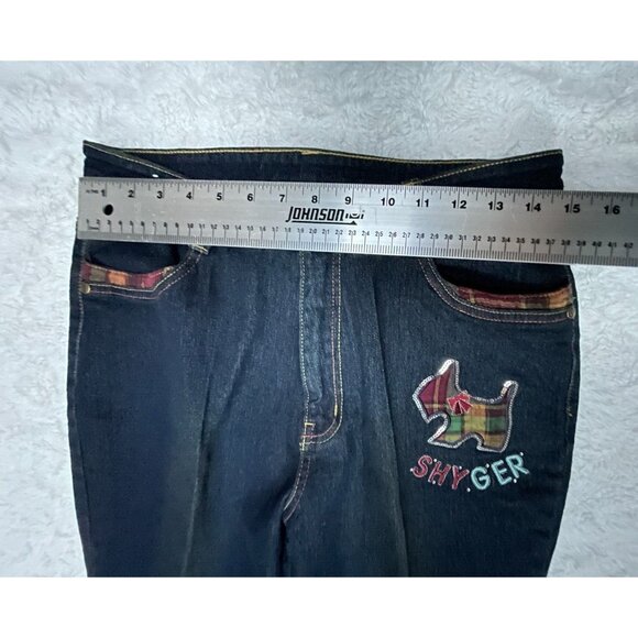 Shyger Series Women XL Patchwork Sequin Bootcut Jeans Dark Blue Mid-Rise Casual - Picture 5 of 10